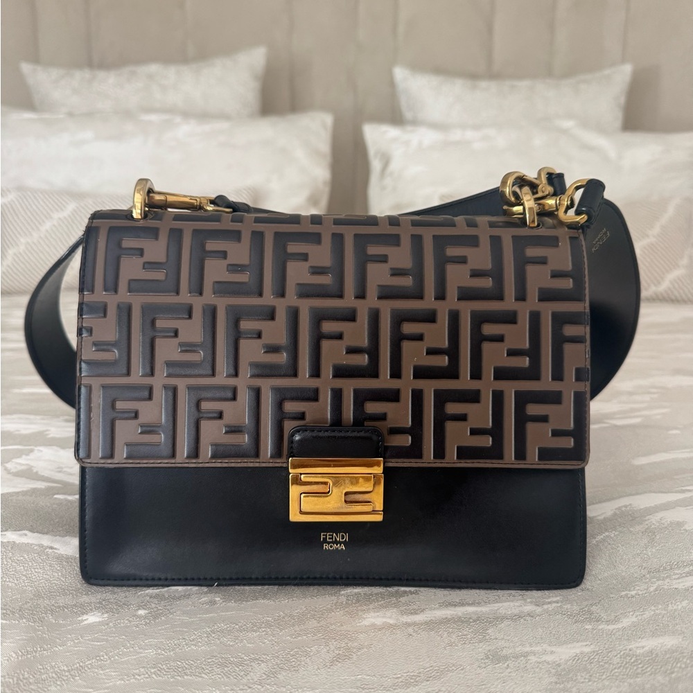 Fendi Black and Brown Shoulder Bag with Gold Accents Kan U bag